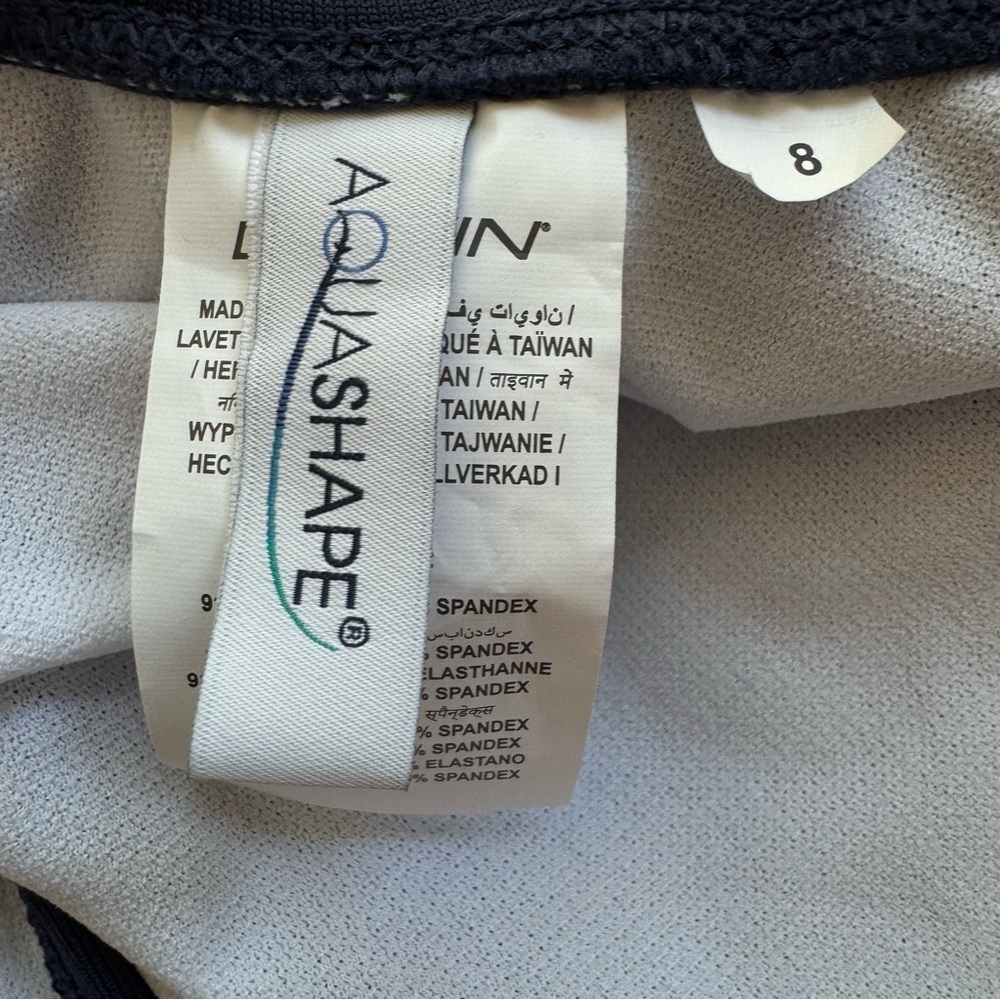 NWT DOLPHIN Aquashape Wrap Front One Piece Swimsuit Navy Capri Blue Size 8 - Picture 15 of 16